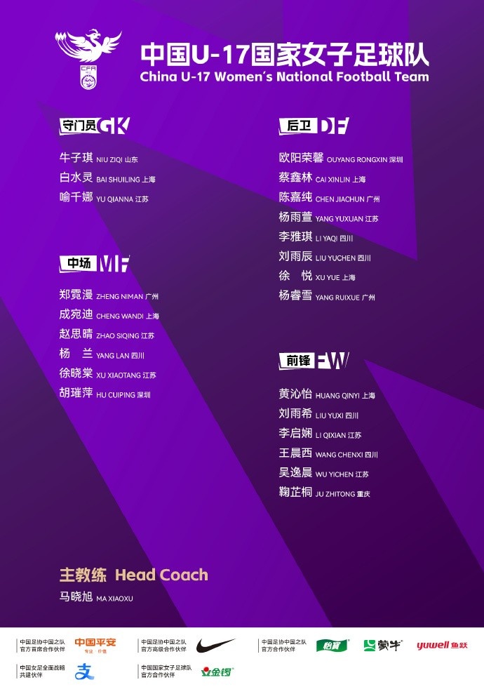 中國(guó)U17女足亞洲杯23人名單敲定 5月蘇州開戰(zhàn)