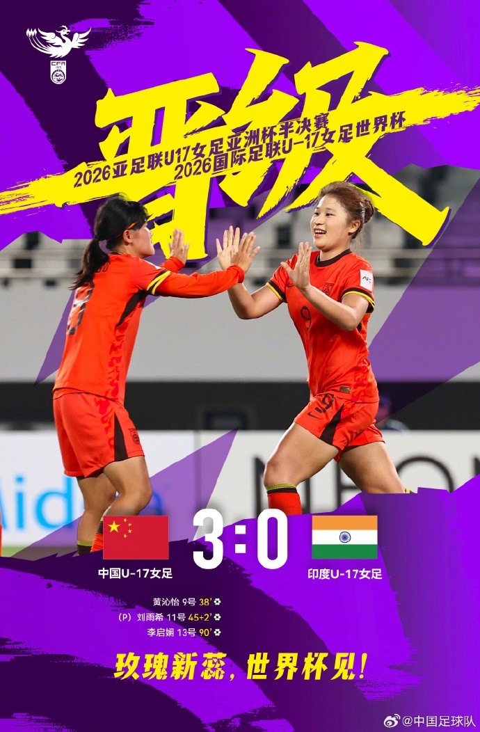 零封印度，三將建功：中國U17女足挺進(jìn)亞少賽四強(qiáng)+世界杯